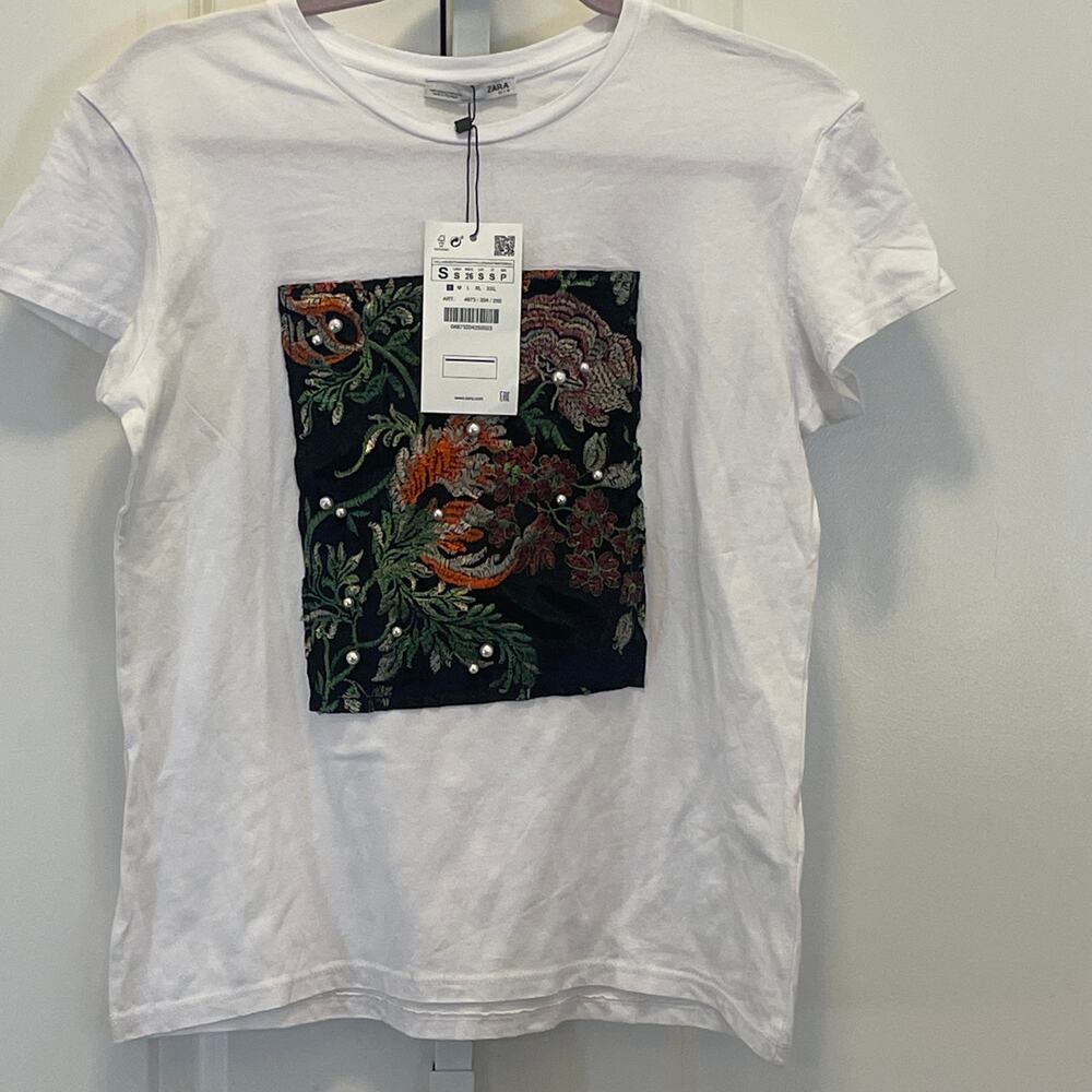 NWT Zara Embroidery Tee - Women Size S - White